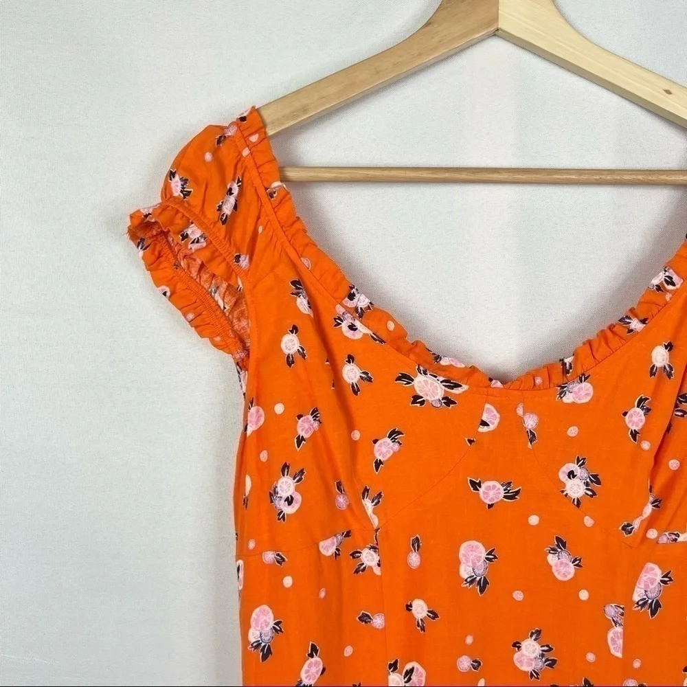 Free People Like a Lady Orange Floral Ruffle‎ Hem Mini Dress M
